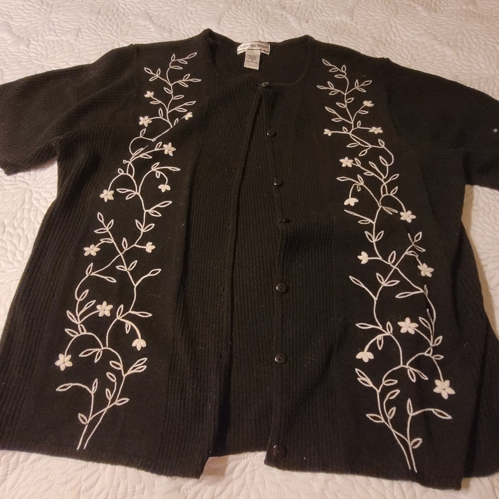 Vintage Black short sleeve embroidered cardigan 1X